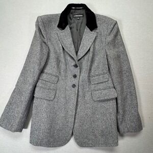 J Peterman Herringbone Blazer Womens 16 Gray Wool Cashmere Equestrian Heritage
